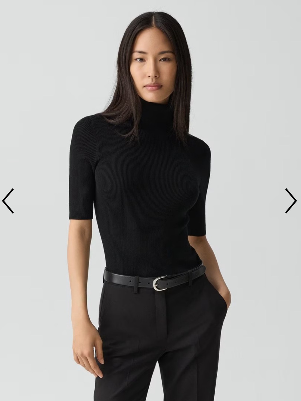 Leenda Short-Sleeve Turtleneck in Regal Wool Black Size Large